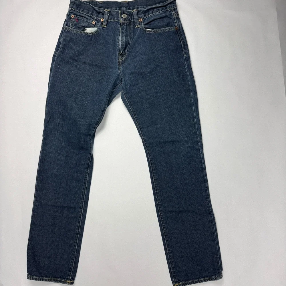 Y2K Polo Ralph Lauren Mens Dark Wash Jeans Red Pony Logo Straight Leg 30x30